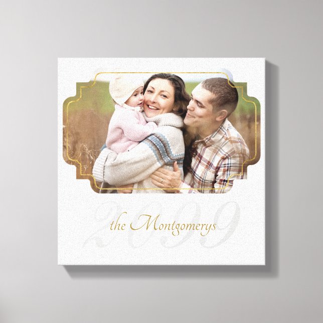 Light Grey Pinstriped Family Name SQUARE Photo Canvas Print (Front)