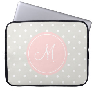 Light Grey Polka Dots Pink Custom Monogram Laptop Sleeve
