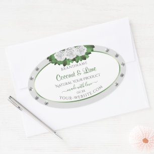 Light Grey Product Labels Green White Roses Jewels