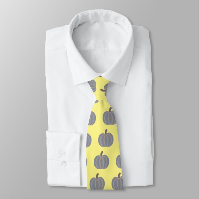 Light Grey Pumpkins with Orange, on Yellow Ties (Tied)
