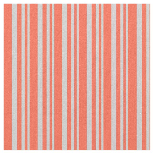Light Grey & Red Lined/Striped Pattern Fabric (Close Up)