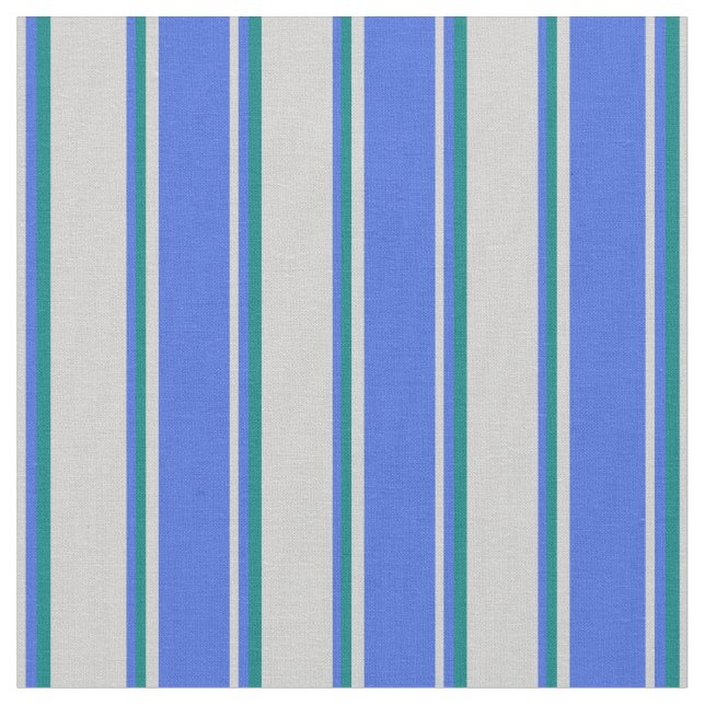 Light Grey, Royal Blue & Teal Coloured Lines Fabric (Close Up)