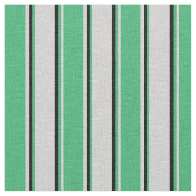 Light Grey, Sea Green, and Black Stripes Fabric (Close Up)