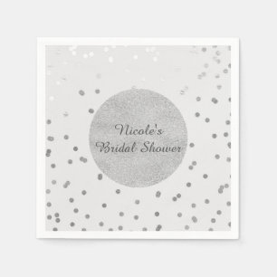 Light Grey & Silver Shiny Confetti Dots Modern Napkin