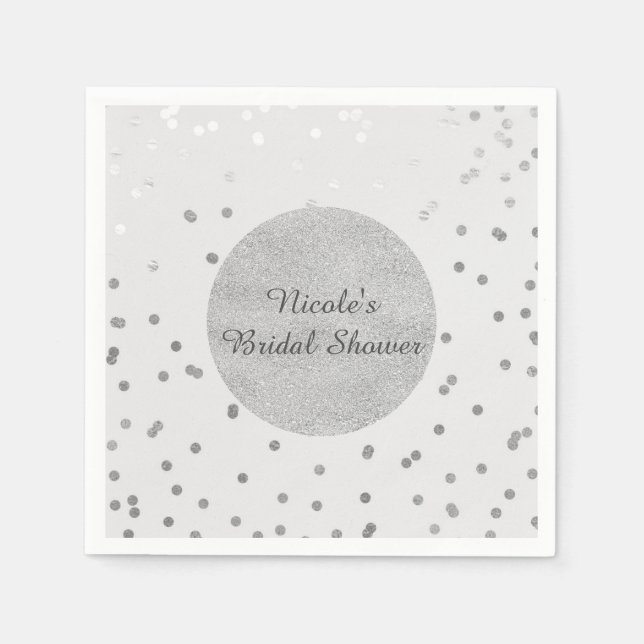 Light Grey & Silver Shiny Confetti Dots Modern Napkin (Front)