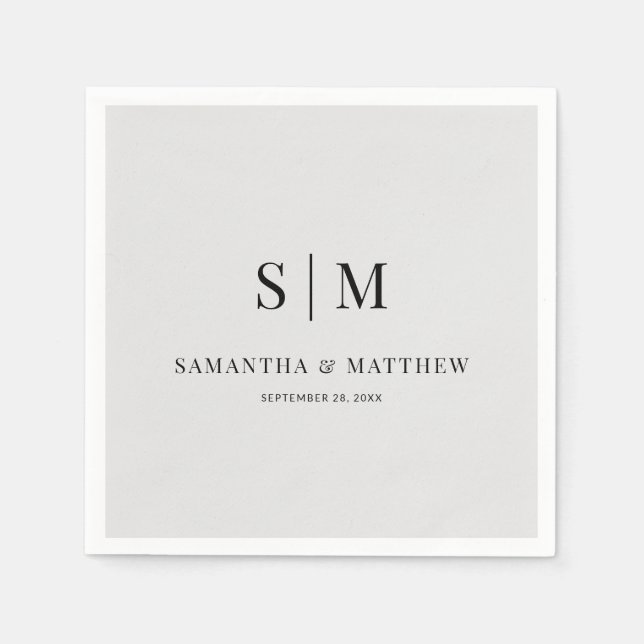 Light Grey Simple Elegant Couple Initials Wedding Napkin (Front)