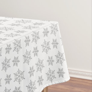 Light Grey Snowflake Pattern on White Tablecloth