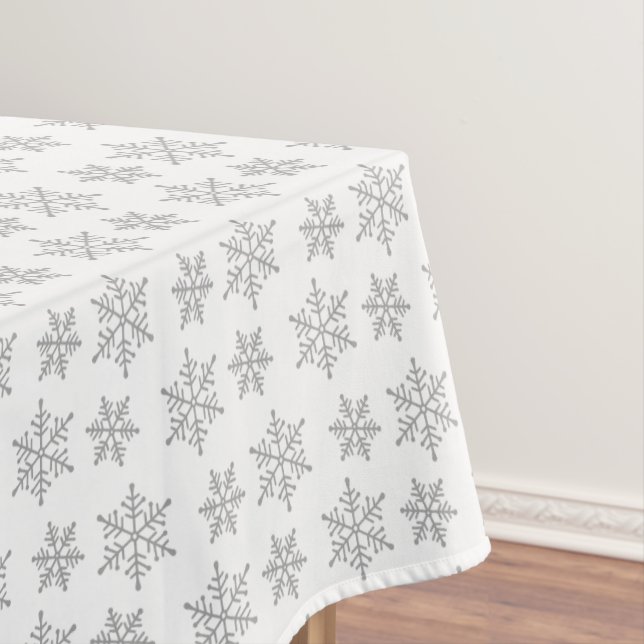 Light Grey Snowflake Pattern on White Tablecloth (In Situ)