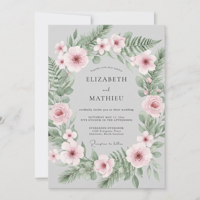 Light Grey Soft Botanical Winter Wedding Invitation (Front)