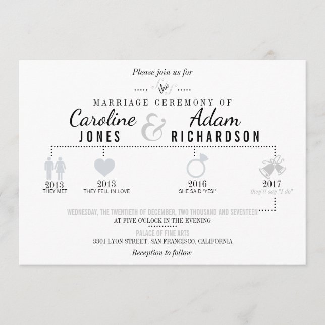 Light Grey Timeline Wedding Invitations (Front)