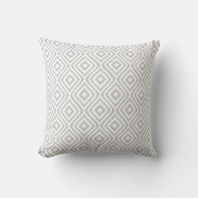 Light Grey Tribal Ikat Pattern Cushion (Front)