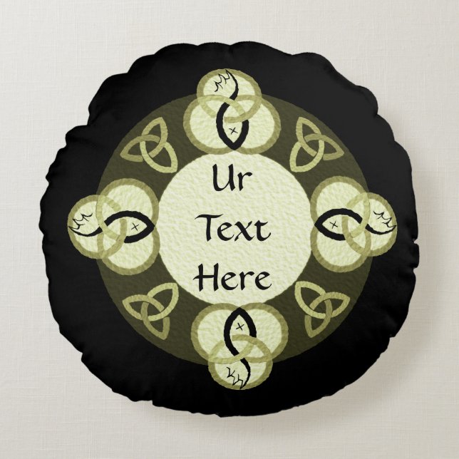 Light Grey Trinity and Black Fish Monogram Round Cushion (Front)