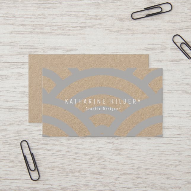 Light Grey Wave Pattern Kraft Paper Business Card (Front/Back In Situ)