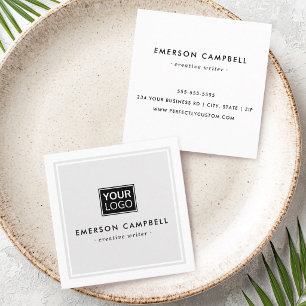 Light grey white border custom logo minimalist square business card