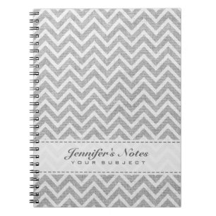 Light Grey & White Chevron Pattern Linen Look Spiral Notebook
