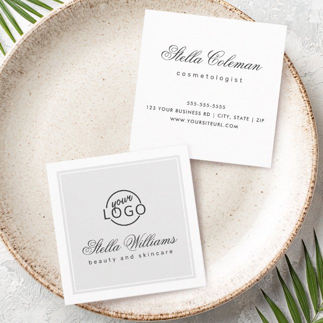 Light grey white custom logo minimalist square business card (Light gray white custom logo minimalist square business card)