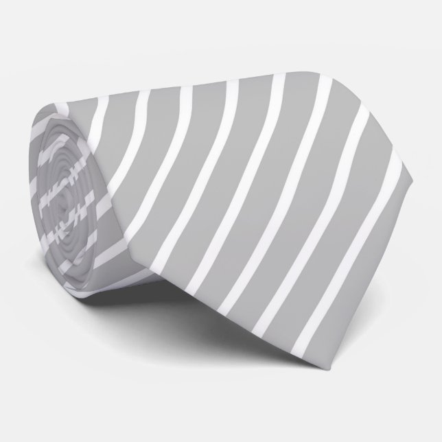 Light Grey White Diagonal Stripes Tie (Rolled)