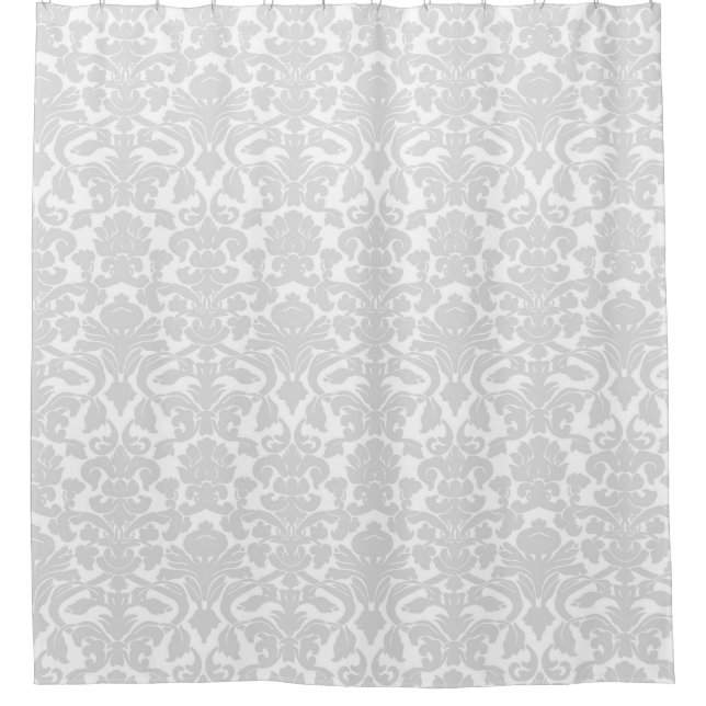 Light Grey White Floral Damask Shower Curtain (Front)