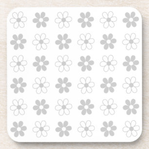 Light Grey & White Flowers on White Coaster