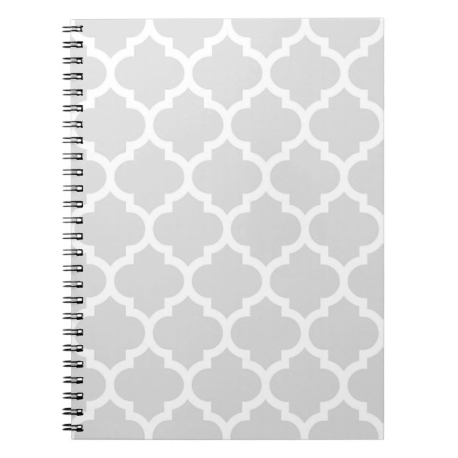 Light Grey White Moroccan Quatrefoil Pattern #5 Spiral Notebook (Front)