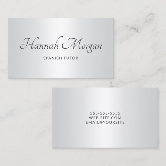 Light Grey White Ombre Elegant Script Business Card (Front/Back)