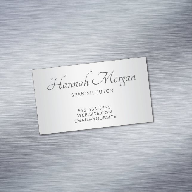 Light Grey White Ombre Elegant Script Magnetic Business Card (In Situ)