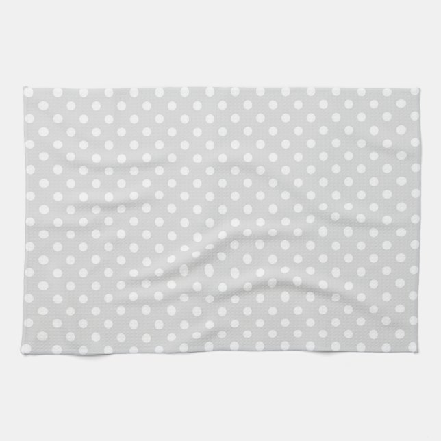 Light Grey White Polka Dot Pattern Tea Towel (Horizontal)