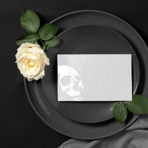 Light Grey White Skull Goth Wedding  Place Card