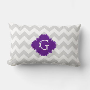 Light Grey Wht Chevron Purple Quatrefoil Monogram Lumbar Cushion