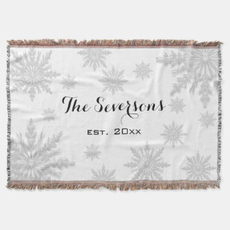 Light Grey Winter Snowflakes Throw Blanket