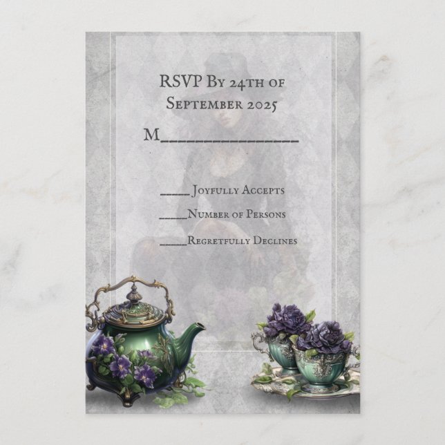 Light Grey Witches Tea Enchanted Brew RSVP Card (Front)