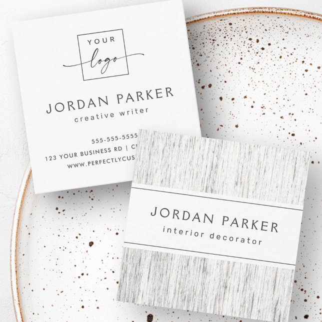 Light grey wood custom logo elegant square business card (Light gray wood custom logo elegant square business card)
