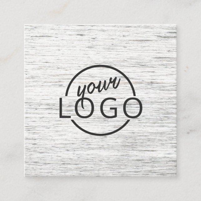 Light grey wood custom logo square business card (Front)