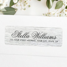 Light grey wood grain calligraphy script address