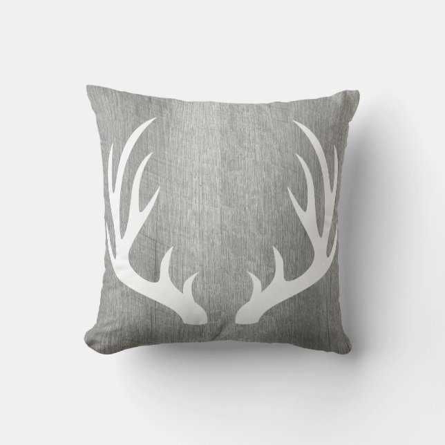 Light Grey Wood White Deer Antlers Cushion (Front)