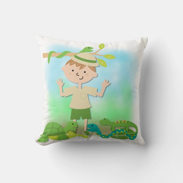 Light Hair Boy on Safari Pillow (Front)