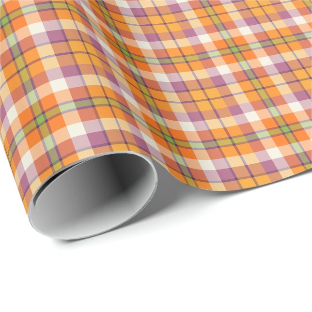 Light Halloween Plaid Wrapping Paper (Roll Corner)