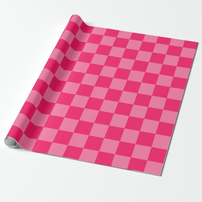 Light Hot Pink Chequered Pattern Wrapping Paper (Unrolled)