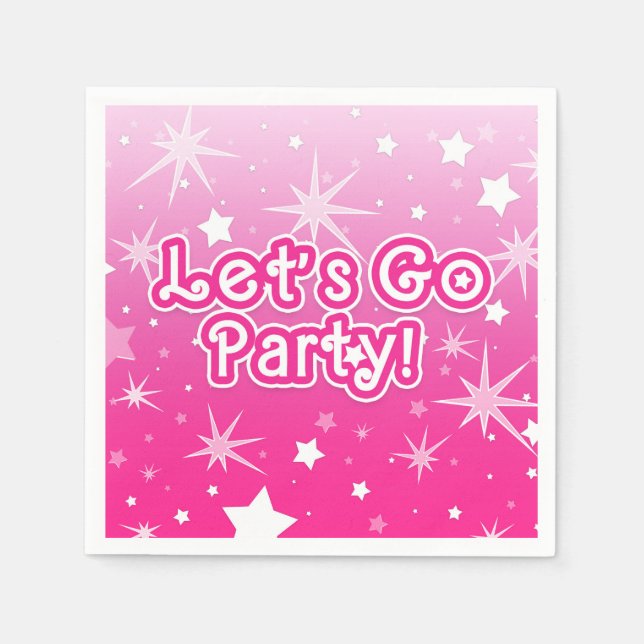 Light & Hot Pink Sparkle Stars Let's Go Party Napkin (Front)