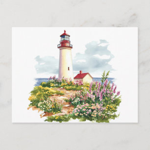 Light House in Spring Watercolor Postcard