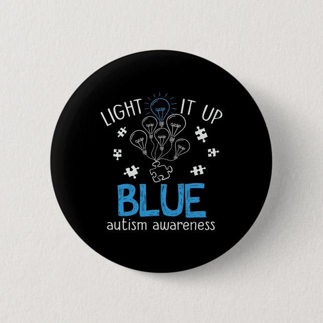 Light It Up Autism Puzzle Piece (blue)  6 Cm Round Badge (Front)