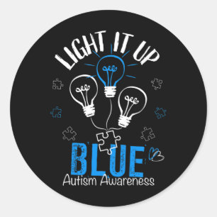 Light It Up Blue Autism Awareness Autistic Puzzle  Classic Round Sticker
