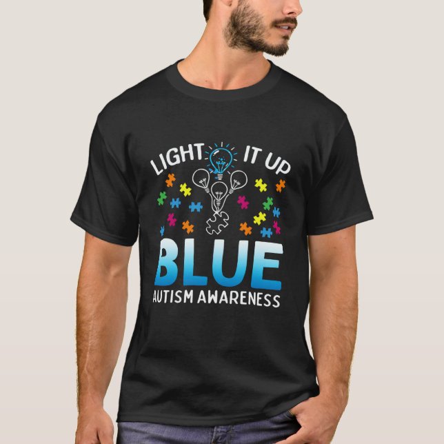 Light It Up Blue Autism Awareness Autistic Puzzle  T-Shirt (Front)