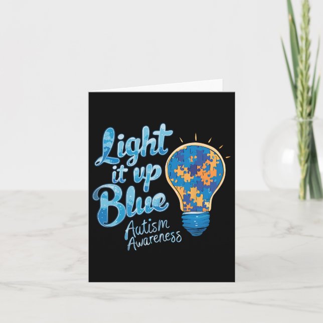 Light It Up Blue Autism Awareness Month  Card (Front)