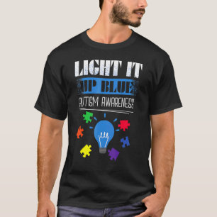 Light It Up Blue Autism Awareness Month Puzzle Pie T-Shirt