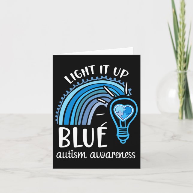 Light It Up Blue Autism Awareness Month Rainbow Pu Card (Front)