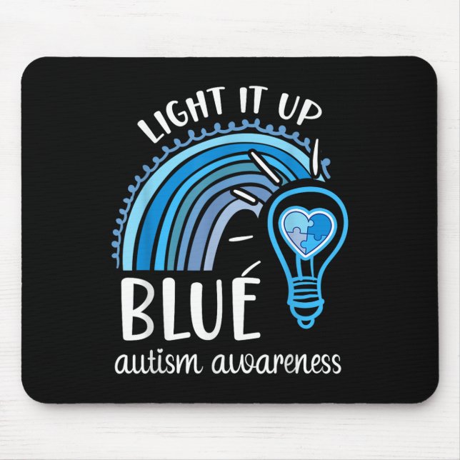 Light It Up Blue Autism Awareness Month Rainbow Pu Mouse Pad (Front)