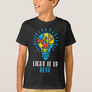 Light It Up Blue Autism Awareness Puzzle Light Bul T-Shirt