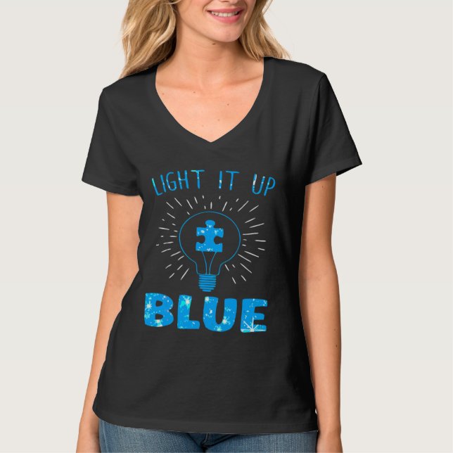 Light It Up Blue Autism Awareness Puzzle Piece Mot T-Shirt (Front)