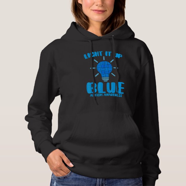 Light It Up Blue Autism Awareness  Puzzle Piece Ri Hoodie (Front)